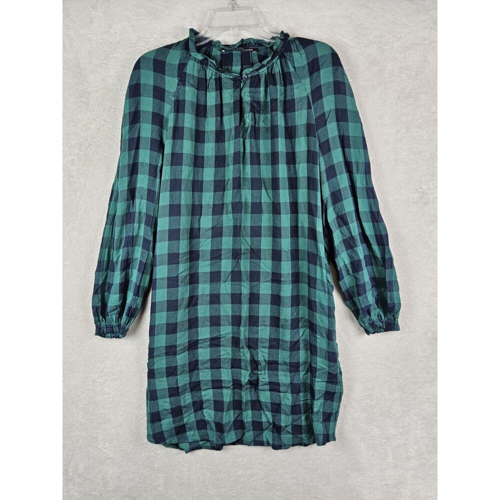 Comptoir Des Cotonniers Women's Long Sleeve Green Plaid Dress Size S